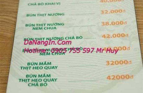 In Đà Nẵng Giá Rẻ Menu Phiếu Thu Name Card LH 0905 755 597 A Huy