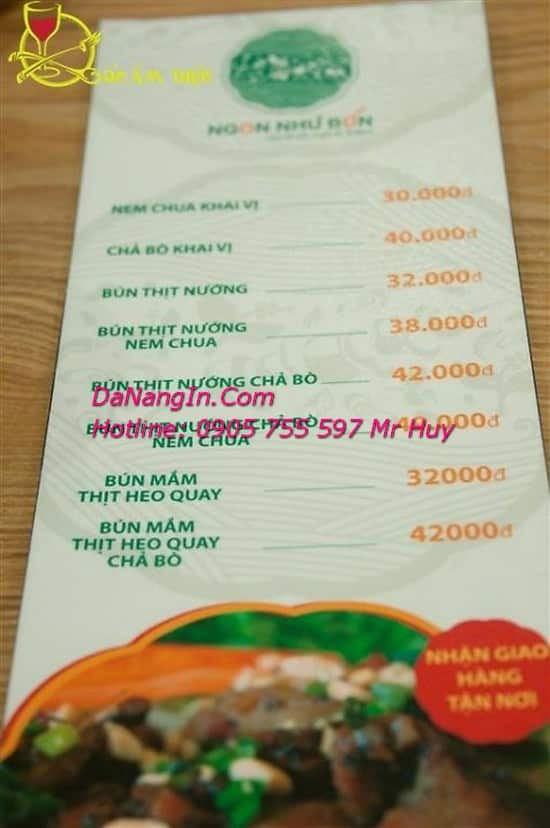 In Đà Nẵng Giá Rẻ Menu Phiếu Thu Name Card LH 0905 755 597 A Huy