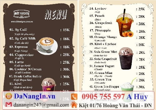 địa chỉ ở đâu làm menu lấy gấp đà nẵng,lh 0905 755 597 A Huy - danangin.vn,làm đồng phuc quán,in logo lên ly,name card,làm nhãn mác ruy băng satin,in lụa